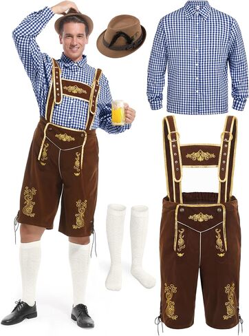 Lederhosen Men, Oktoberfest Outfits Men Oktoberfest Costume German Bavarian Lederhosen Halloween Costume Set in Kuwait