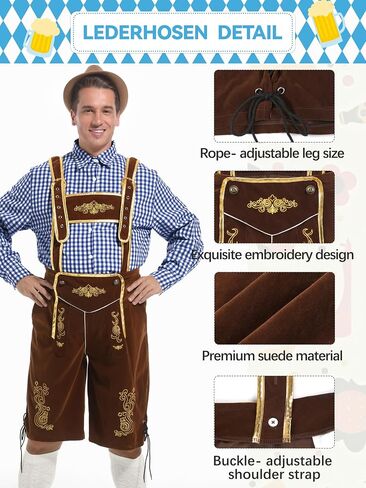 Lederhosen Men, Oktoberfest Outfits Men Oktoberfest Costume German Bavarian Lederhosen Halloween Costume Set in Kuwait