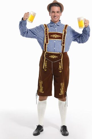 Lederhosen Men, Oktoberfest Outfits Men Oktoberfest Costume German Bavarian Lederhosen Halloween Costume Set in Kuwait