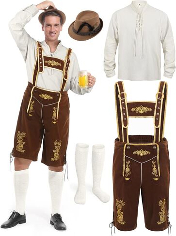 Lederhosen Men, Oktoberfest Outfits Men Oktoberfest Costume German Bavarian Lederhosen Halloween Costume Set in Kuwait
