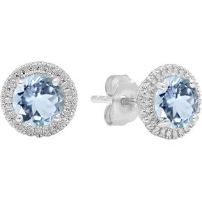 Dazzlingrock Collection Sterling Silver Round Cut Aquamarine Ladies Stud Earrings Stone Size is 6mm in Kuwait