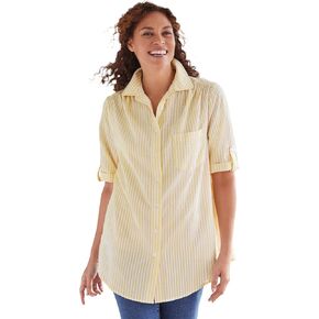Woman Within Plus Size Petite Short-Sleeve Button Down Seersucker Shirt in Kuwait