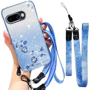 لحالة Google Pixel 9A ، بريق مع Crossbody Lanyard للنساء ، Bling Flower Flowers Floral TPU ناعمة تغطية واضحة مع معصم حزام الكتف لـ Google Pixel 9A-Tyss Pink in Kuwait