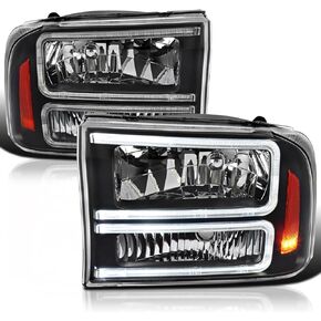 SPEC-D TUNING Black Smoke Headlights with LED Bar Compatible with 1999-2004 Ford F-250, F-350, F-450 SuperDuty, 2000-2004 Excursion, Left + Right Head Lights Assembly in Kuwait
