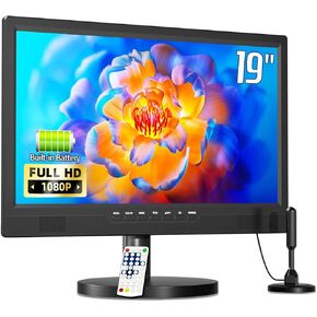 تلفزيون ديسوبري 19 بوصة محمول مع موالف ATSC رقمي، تلفزيون صغير مع بطارية مدمجة 8000 مللي أمبير في الساعة، شاشة محمولة مع مدخل HDMI 1080 بكسل، مدخل AV، USB، تلفزيون صغير للسفر والتخييم وRV والمطبخ والفناء in Kuwait