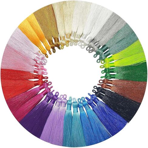 Tassels for Jewelry Making,3.55'' Multi-Color Handmade Imitation Silk Tassels with Hanging Loop for Bookmark Tassels Bracelets Earrings Acrylic Key Chain and DIY Craft (40 Mixed Color) in Kuwait