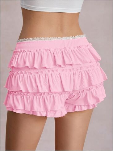 Verdusa Bloomers for Women Coquette Bloomer Cute Lace Trim Shorts Tiered Layered Mini Ruffle Shorts in Kuwait
