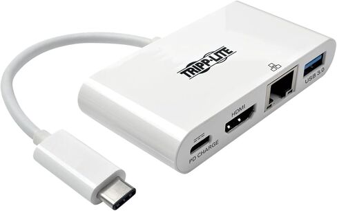 Tripp Lite USB C to HDMI Multiport Video Adapter Converter 1080p w/ USB-A Hub & USB-C PD Charging, Thunderbolt 3 Compatible, USB Type C, USB-C, USB Type-C (U444-06N-HU-C) , White in Saudi Arabia