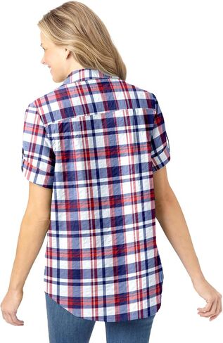 Woman Within Plus Size Petite Short-Sleeve Button Down Seersucker Shirt in Saudi Arabia