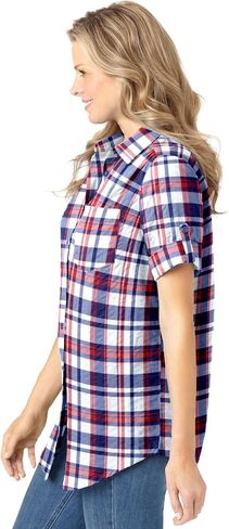 Woman Within Plus Size Petite Short-Sleeve Button Down Seersucker Shirt in Saudi Arabia