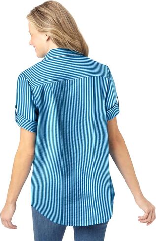 Woman Within Plus Size Petite Short-Sleeve Button Down Seersucker Shirt in Saudi Arabia