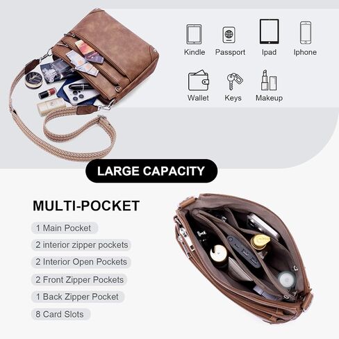 Crossbody Bags for Women Rfid Travel Crossbody Purses Leather Handbags Medium Shoulder bag with Adjustable Strap in Saudi Arabia