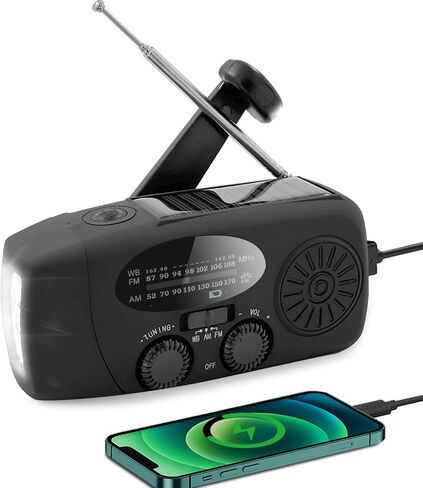 Emergency Weather Radio AM/FM/NOAA with 2000mAh, Portable Hand Crank Radio with Phone Charger, USB Charged, 3 LED Flashlight, Emergency Battery Radio with SOS for Indoor/Outdoor Emergency (Red) in Kuwait
