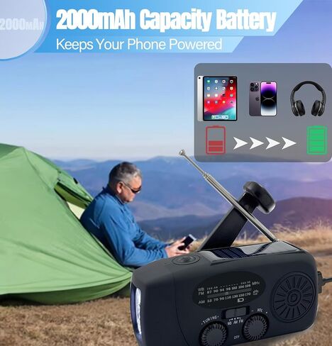 Emergency Weather Radio AM/FM/NOAA with 2000mAh, Portable Hand Crank Radio with Phone Charger, USB Charged, 3 LED Flashlight, Emergency Battery Radio with SOS for Indoor/Outdoor Emergency (Red) in Kuwait
