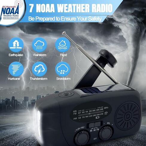 Emergency Weather Radio AM/FM/NOAA with 2000mAh, Portable Hand Crank Radio with Phone Charger, USB Charged, 3 LED Flashlight, Emergency Battery Radio with SOS for Indoor/Outdoor Emergency (Red) in Kuwait