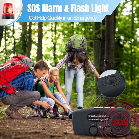 Emergency Weather Radio AM/FM/NOAA with 2000mAh, Portable Hand Crank Radio with Phone Charger, USB Charged, 3 LED Flashlight, Emergency Battery Radio with SOS for Indoor/Outdoor Emergency (Red) in Kuwait