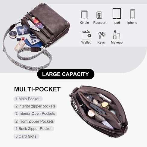 Crossbody Bags for Women Rfid Travel Crossbody Purses Leather Handbags Medium Shoulder bag with Adjustable Strap in Saudi Arabia