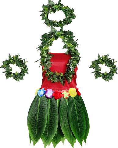 6 Pcs Hawaiian Woman Costume Include Hula Skirt Crop Top Hawaiian Flower Leis Necklace Bracelet for Halloween Cosplay in Saudi Arabia