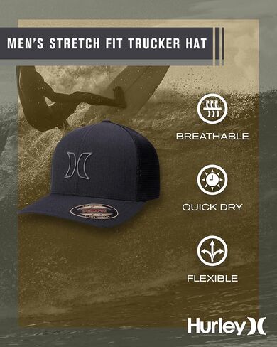 Hurley Men's Trucker Hat - Lightweight Breathable Stretch Mesh Back Curved Bill Baseball Cap with 3D Front Icon Logo in Saudi Arabia