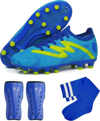 brooman Kids Firm Ground Soccer Cleats Boys Girls Football Shoes with Shin Guards and Soccer Socks in Saudi Arabia