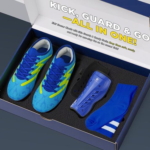 brooman Kids Firm Ground Soccer Cleats Boys Girls Football Shoes with Shin Guards and Soccer Socks in Saudi Arabia
