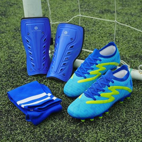 brooman Kids Firm Ground Soccer Cleats Boys Girls Football Shoes with Shin Guards and Soccer Socks in Saudi Arabia