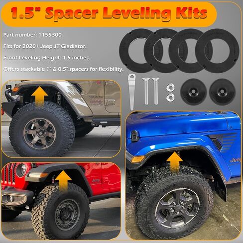 1.5" High Performance Spacer Leveling Lift Kit without Shock Absorbers Perfectly Compatible with 2020-Current Jeep JT Gladiator, Similar to 1155300 in Saudi Arabia