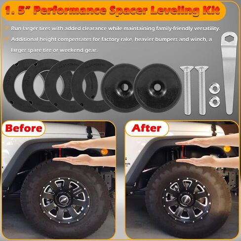 1.5" High Performance Spacer Leveling Lift Kit without Shock Absorbers Perfectly Compatible with 2020-Current Jeep JT Gladiator, Similar to 1155300 in Saudi Arabia