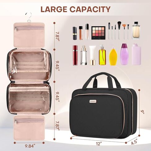 حقيبة زينة للوحدة زينة سفر 8L مع منظم المجوهرات للنساء-2.1 GAL GAL COSMET COSMETIC BAG مع ربط شامبو بحجم كامل الحجم ، أسود ، أسود in Kuwait