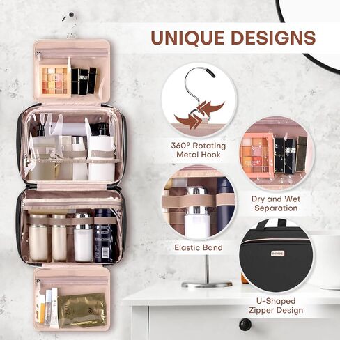 حقيبة زينة للوحدة زينة سفر 8L مع منظم المجوهرات للنساء-2.1 GAL GAL COSMET COSMETIC BAG مع ربط شامبو بحجم كامل الحجم ، أسود ، أسود in Kuwait