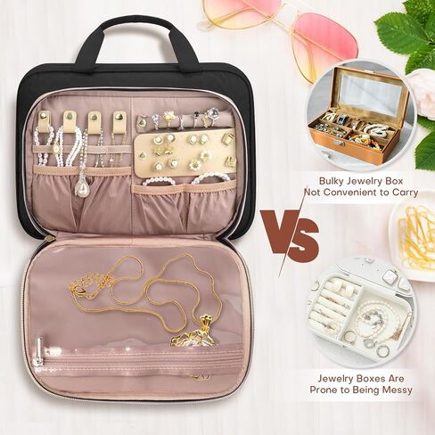 حقيبة زينة للوحدة زينة سفر 8L مع منظم المجوهرات للنساء-2.1 GAL GAL COSMET COSMETIC BAG مع ربط شامبو بحجم كامل الحجم ، أسود ، أسود in Kuwait
