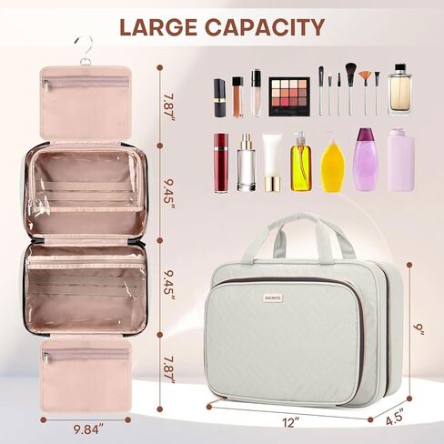 8L Travel Toiletry Bag with Jewelry Organizer for Women - 2.1 GAL Water-resistant Makeup Cosmetic Bag With Hanging Hook for Accessories Shampoo Full-size Container, Black in Saudi Arabia