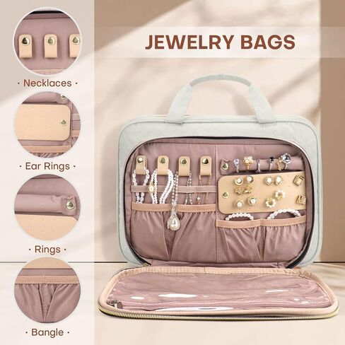 8L Travel Toiletry Bag with Jewelry Organizer for Women - 2.1 GAL Water-resistant Makeup Cosmetic Bag With Hanging Hook for Accessories Shampoo Full-size Container, Black in Saudi Arabia