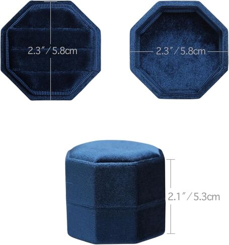 BLUTETE VELVET Jewelry Ring Box ، OCTAGON 3 SLOTS DAY DAY RING BOX ، PREMIUM VINTAGE RING DISPLAY HOLDER CASE لمشاركة حفل الزفاف (Champagne) in Kuwait