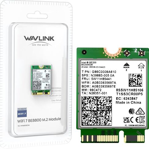 WAVLINK WiFi 7 Wireless Card, 8774Mbps Tri-Band BE200 M.2 NGFF Network Module with Bluetooth 5.4, MU-MIMO, WPA3, Support Windows 10/11(64-bit) Laptop, Not Support AMD in Saudi Arabia