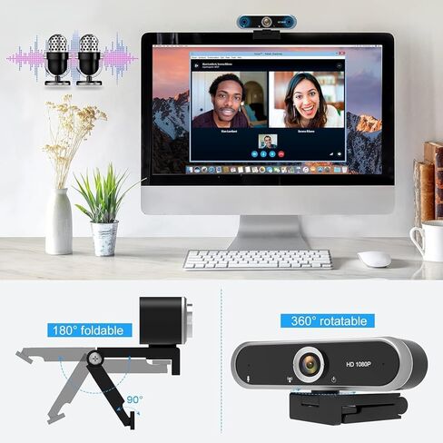 كاميرا ويب 4K مع ميكروفون وغطاء كاميرا ويب، التوصيل والتشغيل مع تصحيح الضوء التلقائي لأجهزة الكمبيوتر المحمول والكمبيوتر المكتبي للبث المباشر لمؤتمرات مكالمات الفيديو والدروس عبر الإنترنت in Kuwait