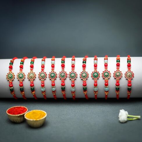 Set of 12 Rakhi for Rakhi Thread for Bhabhi Bhaiya Bhabhi Bhatiji veera Rakhi gift Pack Set Dora Bracelet Kalwa for Brother Sister Indian Traditional Festival in Saudi Arabia