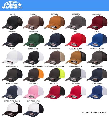 Joe's USA Flexfit 6511 Six Panel Fitted Mesh Trucker Hat - Blank Bulk Flexfit Caps in Saudi Arabia