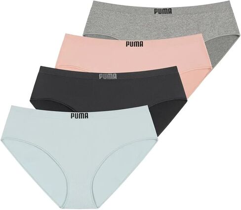 PUMA Women's Seamless Bikini Underwear, Microfiber, Tag-Free, 4-Pack (US, Alpha, Small, Regular, Regular, Pink/Blue/Black/Gray) in Saudi Arabia