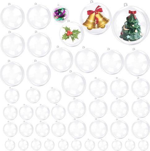 50pcs زخارف بلاستيكية واضحة قابلة للملء ، كرة حرفة داي شفافة ، زخرفة عيد الميلاد الصافية DIY 4 أحجام مختلفة لحفل الزفاف ، الحفلات ، ديكور المنزل in Kuwait