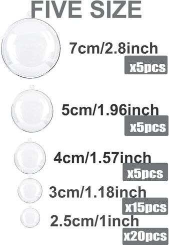 50pcs زخارف بلاستيكية واضحة قابلة للملء ، كرة حرفة داي شفافة ، زخرفة عيد الميلاد الصافية DIY 4 أحجام مختلفة لحفل الزفاف ، الحفلات ، ديكور المنزل in Kuwait