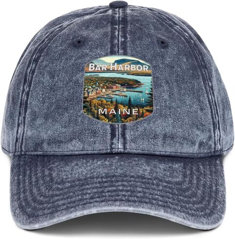 Bar Harbor Maine Souvenir Vintage Dad Cap -Distressed Washed Cotton Hat Navy in Saudi Arabia