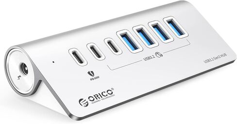 ORICO 7 Port USB Hub 10Gbps, Aluminum USB 3.2 Gen 2 Hub, 6 USB 3.2 Data Ports, 1 PD 60W Charging Ports, 24V 3A Power Adapter, 3.28Ft A to C Cable, USB Data Hub for Laptop in Kuwait