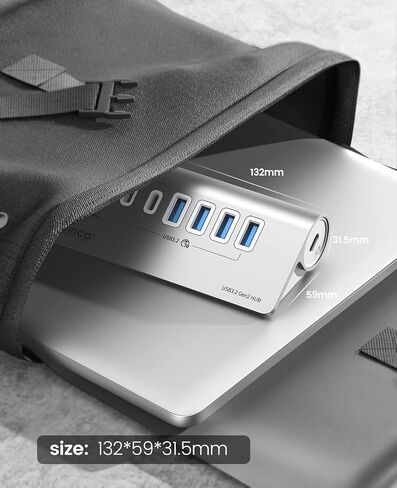 ORICO 7 Port USB Hub 10Gbps, Aluminum USB 3.2 Gen 2 Hub, 6 USB 3.2 Data Ports, 1 PD 60W Charging Ports, 24V 3A Power Adapter, 3.28Ft A to C Cable, USB Data Hub for Laptop in Kuwait