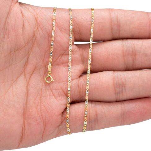 Nuragold 10k Real Yellow Rose White Gold Solid Valentino 1.5mm Anchor Link Chain Necklace (16"-24") Dainty Italian Jewelry for Women in Saudi Arabia