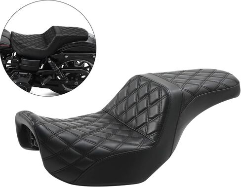 SLMOTO Diamond Front Rear Driver Rider Passenger Seat Fit for Harley Dyna Super Glide Street Bob Wide Glide Fat Bob Low Rider Switchback 2006-2017, Black Stitching in Saudi Arabia