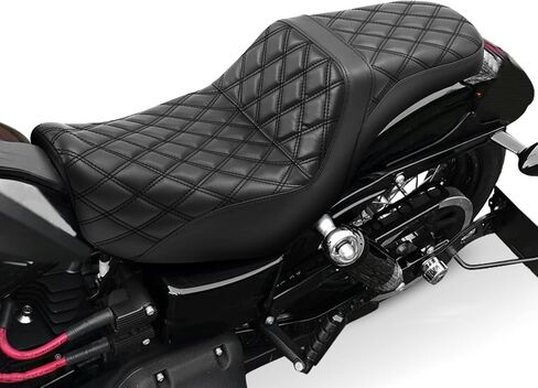 SLMOTO Diamond Front Rear Driver Rider Passenger Seat Fit for Harley Dyna Super Glide Street Bob Wide Glide Fat Bob Low Rider Switchback 2006-2017, Black Stitching in Saudi Arabia