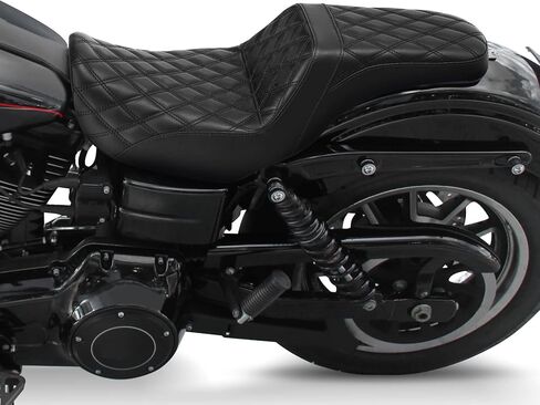 SLMOTO Diamond Front Rear Driver Rider Passenger Seat Fit for Harley Dyna Super Glide Street Bob Wide Glide Fat Bob Low Rider Switchback 2006-2017, Black Stitching in Saudi Arabia