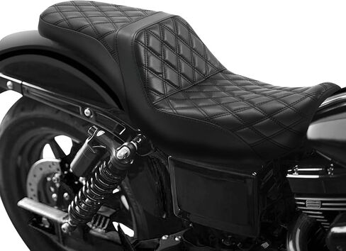SLMOTO Diamond Front Rear Driver Rider Passenger Seat Fit for Harley Dyna Super Glide Street Bob Wide Glide Fat Bob Low Rider Switchback 2006-2017, Black Stitching in Saudi Arabia