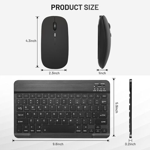 2 حزمة لوحة مفاتيح Bluetooth و Mouse Combo القابلة لإعادة شحن الماوس اللوحة اللاسلكية المحمولة مجموعة الماوس ل Apple iPad iPhone iOS 13 وفوق Samsung Tablet Phone Windows Android Windows (10 بوصة أزرق) in Kuwait